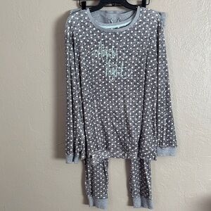 Jane and Bleecker Gray Polka Dot Fleece Jogger Pajama Set Nighty Night WMS XXL